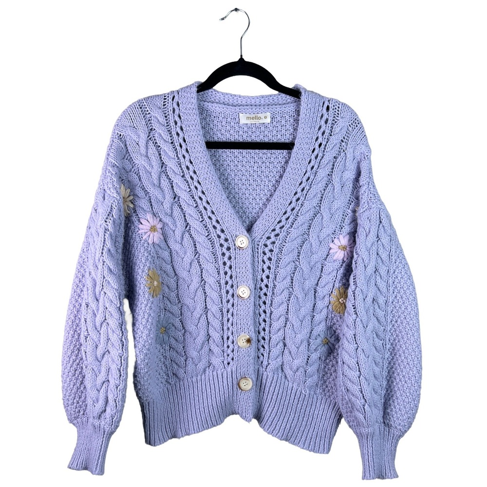 Mello Los Angeles Floral‎ Embroidered Cardigan Sweater Women's S Cottagecore